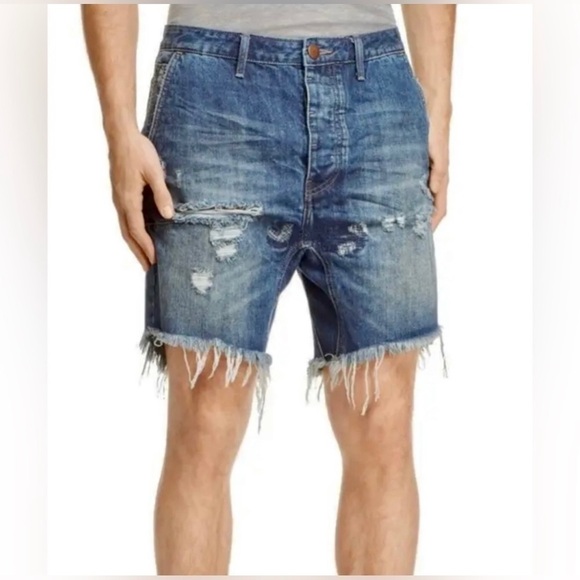 NEW! ONE TEASPOON MAN X Mr Pinks Relaxed Distressed Denim Jean Shorts Size 33 - Picture 2 of 14